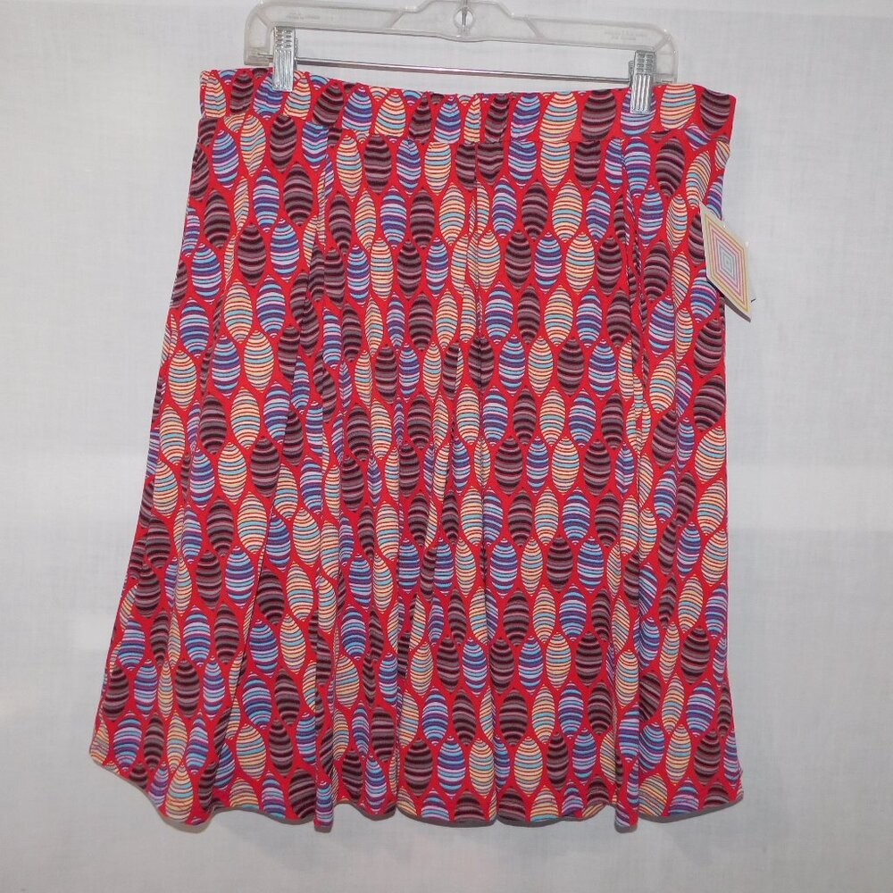 Lularoe Madison Womens 3XL Red Blue Patterned A Line Pleated Skirt w Pockets NEW